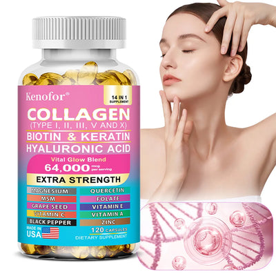 14 IN 1 Collagen Capsules - Biotin & Keratin Skin Care Product Booster Anti Aging Whitening Skin Nail and Hair Care Supplement - VitalEase